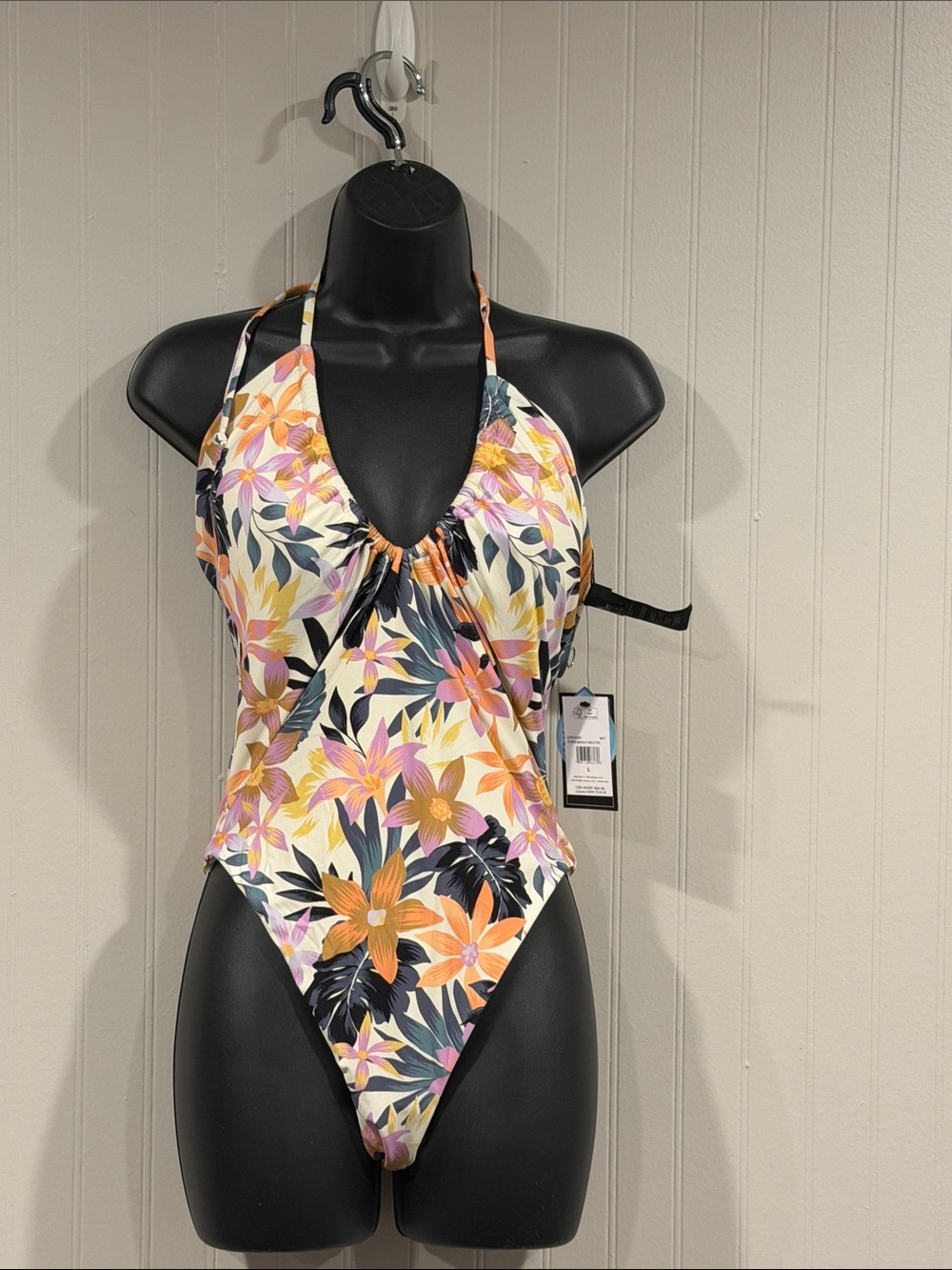 Volcom Floral Halter One-Piece Swimsuit - Yellow, Orange, Pink